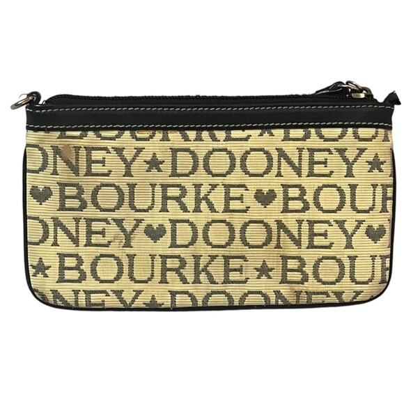 Dooney & Bourke Logo Wristlet Cream Brown Leather Zip Closure Lined Mini Bag - Picture 2 of 9